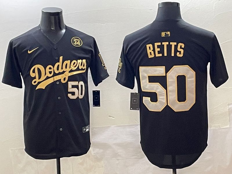 Men Los Angeles Dodgers #50 Betts Black Gold Nike 2025 MLB Jersey style 42611
